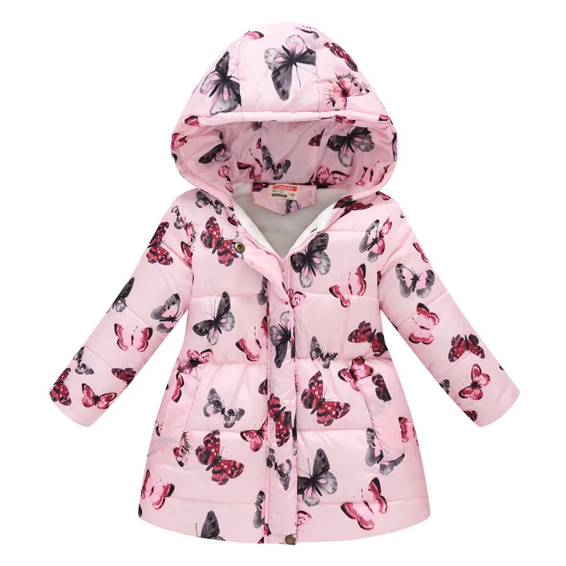 Зимняя теплая куртка для девочек в европейском и американском стиле; детская плотная куртка с принтом; милая осенняя куртка с капюшоном для маленьких девочек - Цвет: Photo Color