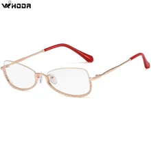 Женская оправа для очков, инкрустированная бриллиантами, металлическая полуоправа, плоское зеркало, оправы для очков по рецепту для близорукости, пресбиопии F214