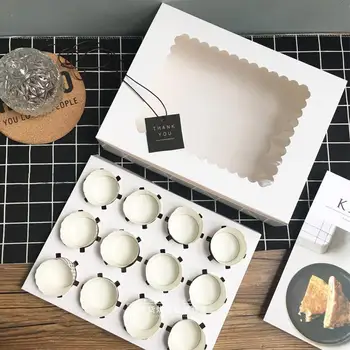 

5 pcs cupcake box with window White Brown kraft paper Boxes Dessert Mousse box 12 Cup Cake Holders wholesalers Customized