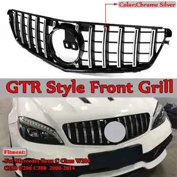 

W204 Grill Car Front Bumper Grill Grille For Mercedes For Benz C-Class W204 C200 C300 2008-2014 Chrome Silver GT R For AMG Style