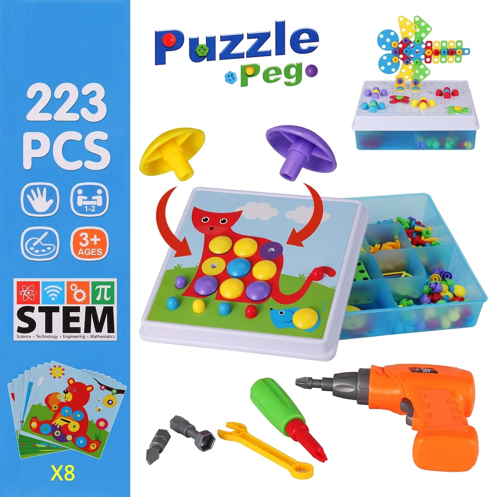 223 шт мозаичная головоломка, художественная игрушка для детей, электрическая дрель, винт, гайка, головоломка, игрушка, дрель, креативная DIY 3D модель здания, стебель, образовательный подарок