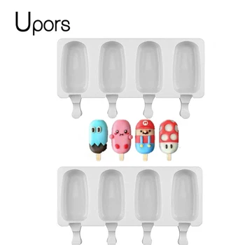 

UPORS 4/8 Cavities Silicone Ice Cream Mold Candy Bar Making Tool Juice Popsicle Reusable Children Pop Lolly Tray Ice Cube maker