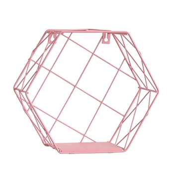 

New Pink Girl Heart Iron Grid Rack Ins Girls Room Wall Decoration Storage Organizer Hexagon Rack