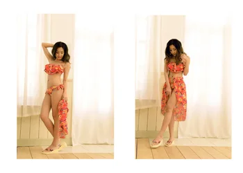 

New women's bikini three-piece sexy swimsuit with cap-skirt split suit