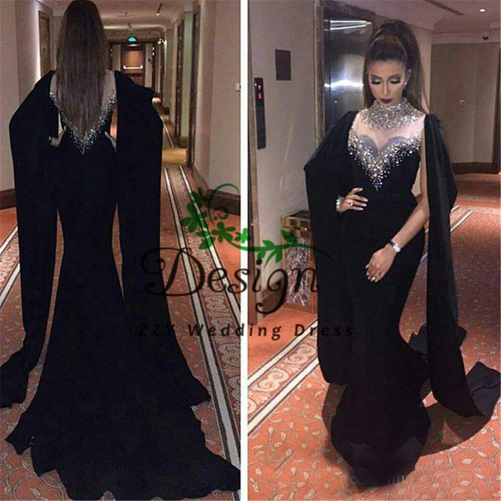 Vestidos de gala элегантная женская обувь на высоких каблуках с платье, без рукавов, вышитое бисером, cексуальные вечерние платья накидка Стиль Русалка Вечерние арабское вечернее платье PartyProm платья