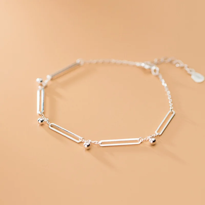 

Authentic REAL. 925 Sterling Silver Open geometric &lucky ball beads chain Bracelet GTLS930