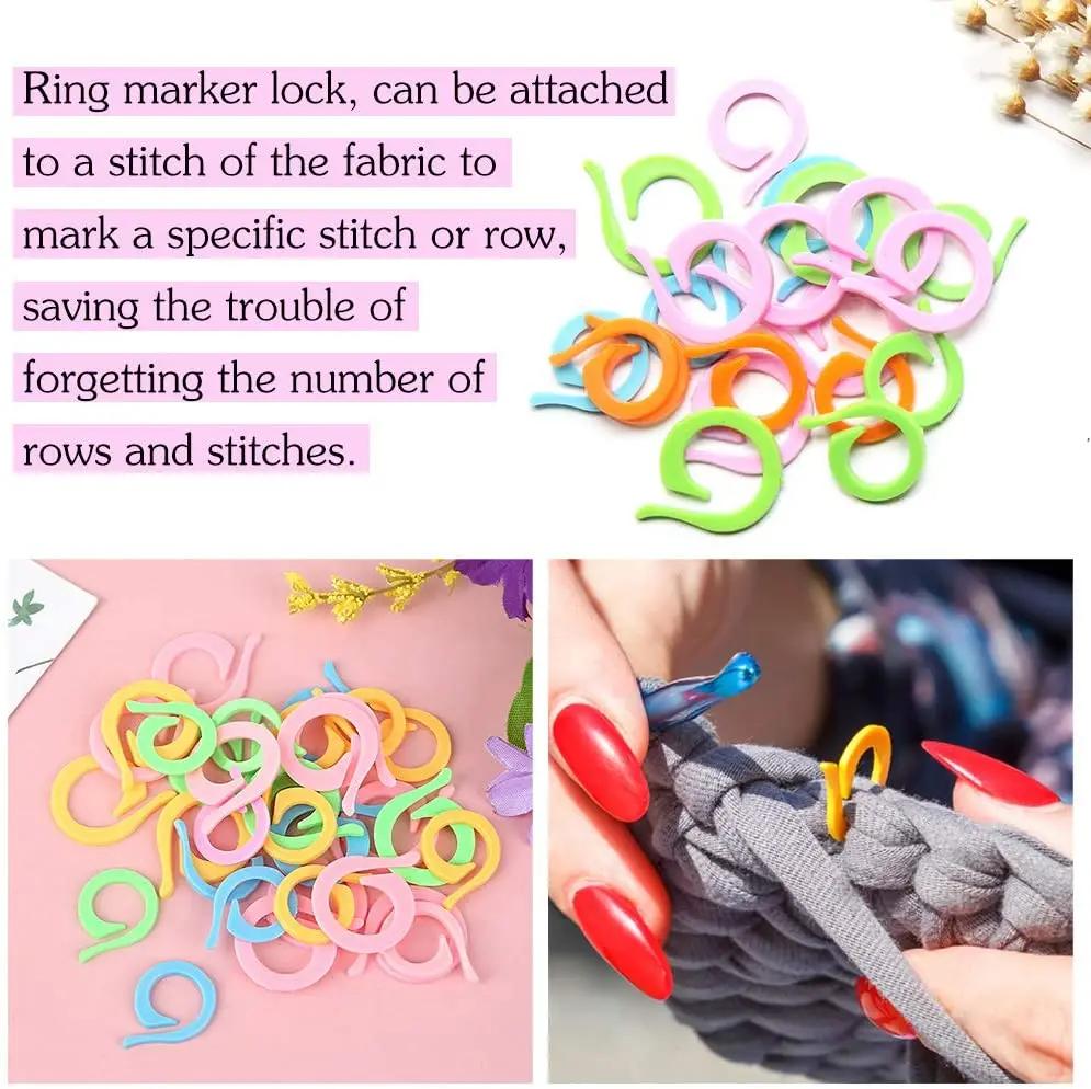 IMZAY 53 PCS Crochet Marker Kit With Big Eye Plastic Needles Stitch Marker Ring Crochet Clips U Shape Needles For Sewing Work