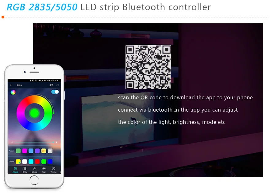 Tira de luces LED con Bluetooth, cinta de luz led RGB SMD 5050 2835, de longitud 5M 10M 15M, con diodo de corriente DC12V 60LED/M y adaptador