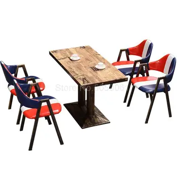 

Snack Fast Food Restaurant Theme Western Restaurant Industrial Wind Hotel Table and Chair Retro BBQ Shop Table and Chair