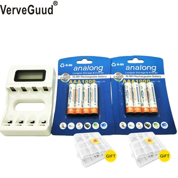 

VerveGuud 4Slots USB Intelligent LCD Display Battery Charger For AA/AAA NiCd NiMh Rechargeable Batteries + 8Pcs aaa Batteries