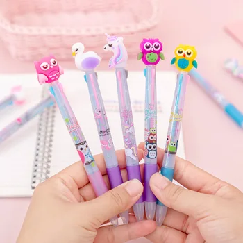 

Cartoon Owl Unicorn Flamingo 3 Colors Ballpoint Pen Cute press ball pens School Office writing Supplies Stationery Gift