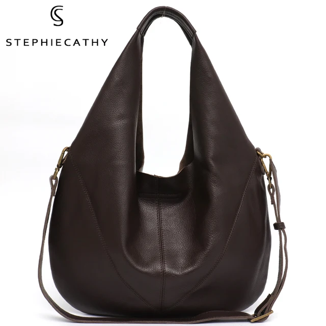 SC Women Luxury Genuine Leather Shoulder Bag 2020 Ladies Real Leather Casual Bucket Large Handbags Vintage Hobo Female Crossbody 1