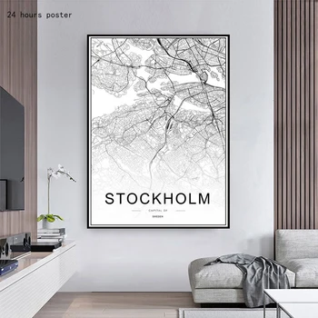 

Sweden Stockholm City Black and White Map Poster Modern Art Prints Decorative Painting Artwork