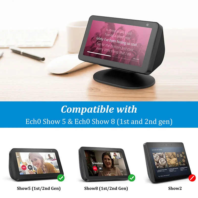 PlusAcc Magnetic Stand for Echo Show 8 (1st 2nd) 5 (1st 2nd 3rd) Swivel  Tilt Adjustable Function to Get Good Viewing/Camera Angl