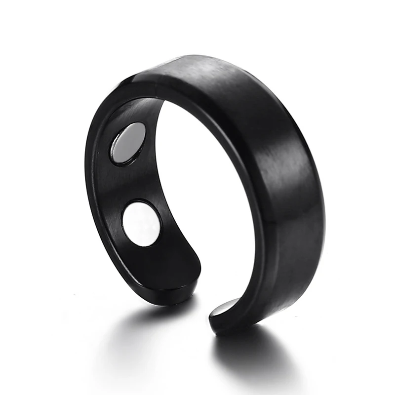 EBUTY Men Magnet Ring Stainless Steel Open Design IP Black Plating Fashion Europe Rings Matte Jewelry Stock with Gift Bag
