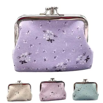 

Vintage Women Cute Coin Purses Floral Printed Double Pockets Kiss Lock Mini Clutches Wallet Change Purse Mini Bag