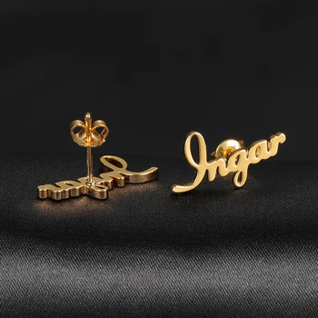 

Personalized Name Earring Customize Initial Cursive Stainless Steel Stud Earrings Female Alphabet Gold Jewelry For Women Gifts
