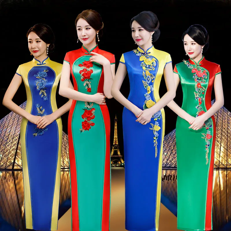 

New Style Large Size Embroidered Cheongsam Long Dress Plus-sized Womenswear 180 Plus-sized Mom Cheongsam Catwalks Formal Dress