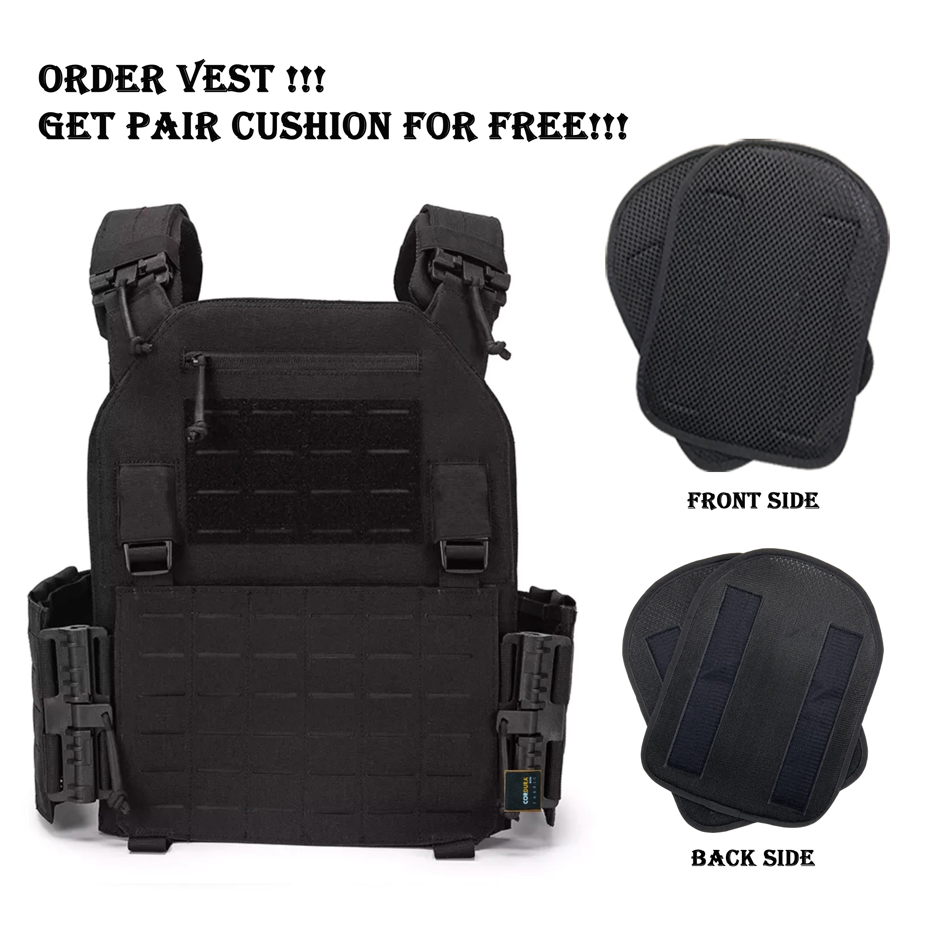 BC 1000D Nylon Black Laser Cut Molle Bulletproof Vest Body Armour Plate Carrier Tactical for Outdoor Military ArmyHunting | Спорт и