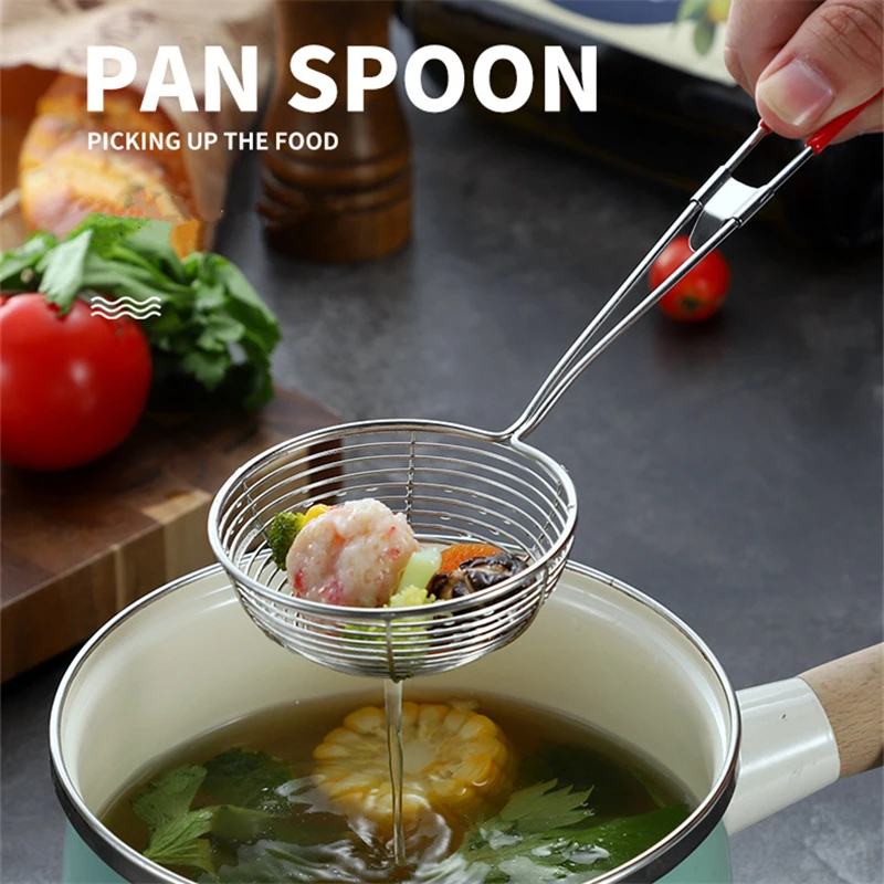 Long Handle Skimmer Stainless Steel Colander Residue Mesh Strainer Hot Pot Leak Oil Spoon Noodle Scoop Kitchen Cooking Tools
