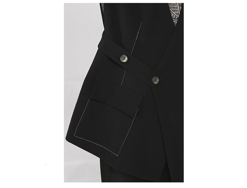 [EAM] Свободная Черная куртка из двух частей с разрезом на пуговицах, Новое Женское пальто с отворотом и длинным рукавом, модное осенне-зимнее пальто 1H502