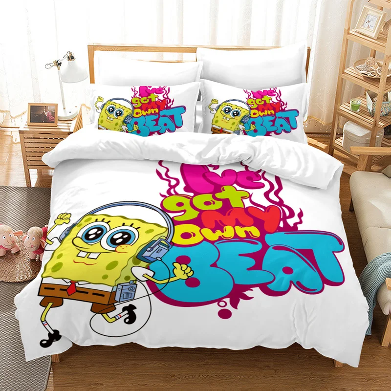 SpongeBob Bedding Set 3D Print Cartoon anima SpongeBob Duvet Cover Set Comforter Set for Kids AU/EU/US Size Set Child Bed Set