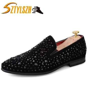 

British style Men Loafers Shoes Fashion Wild Rhinestones Tassel Luxury Man Leather Dress Shoes Men's Flats Driving Shoes