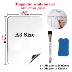 Tableau blanc magnétique doux format A3 pour réfrigérateur, étiquette de Menu, planificateur hebdomadaire, calendrier, effaçable à sec, marqueur de Table, tableau d'affichage 