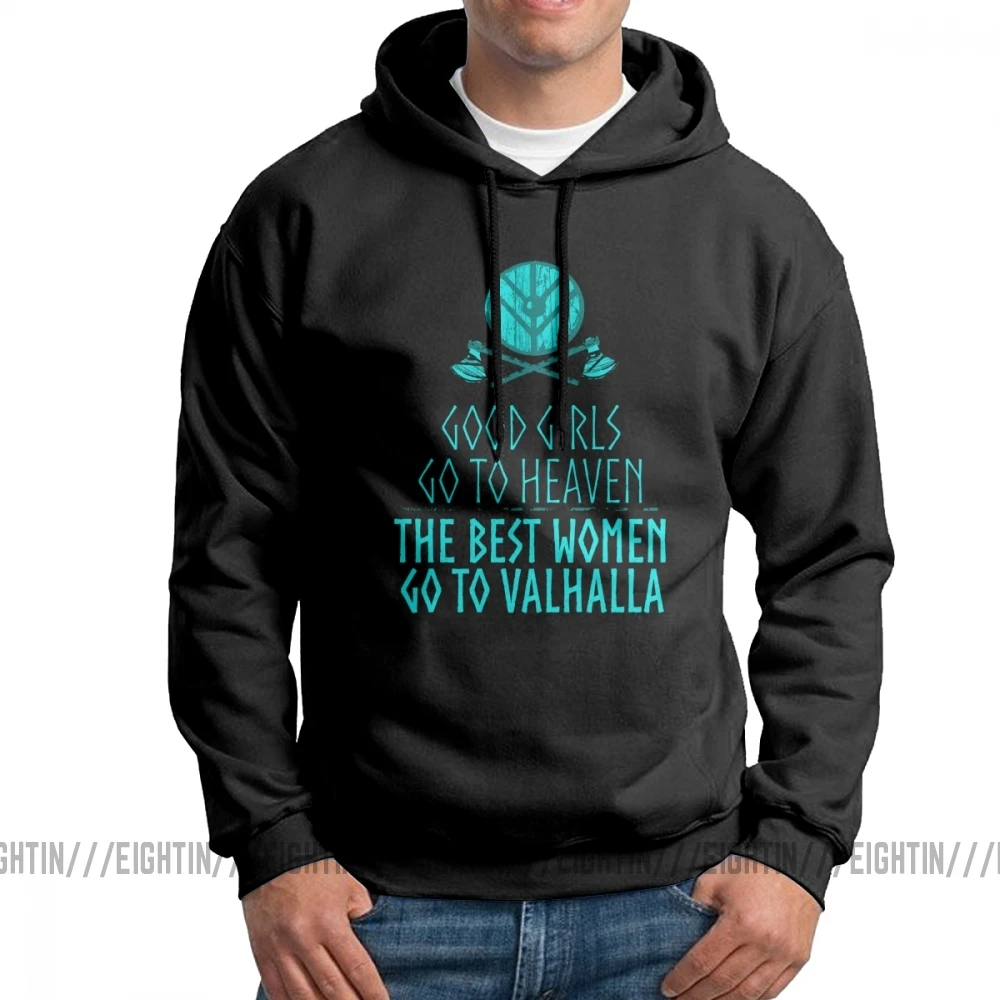 Vikings Good Girls Go To Heaven Лучшая Женская толстовка с капюшоном для мужчин Go To Valhalla винтажная толстовка с капюшоном из хлопка обычный Топ с капюшоном - Цвет: Черный