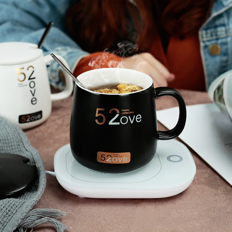 220V Ceramic Reheatable Coaster Mat Mugs Warmable Milk Coffee Baby Bottle 55 Degree Thermostatic Cups Travel Warm Drinkware Sets