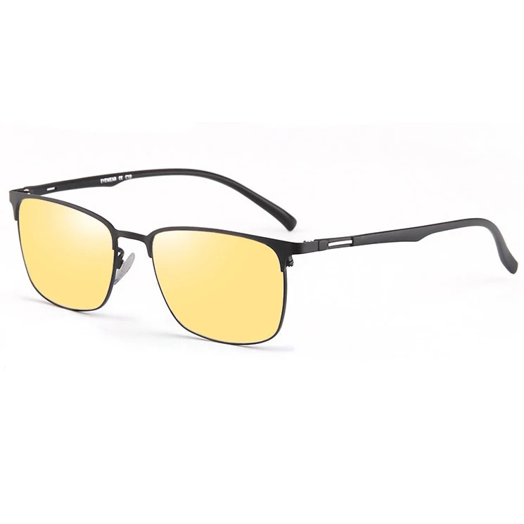 Квадратные поляризованные мужские очки ночного видения для вождения, титановый сплав+ TR90 антибликовые мужские очки пилота S105 - Цвет оправы: Black
