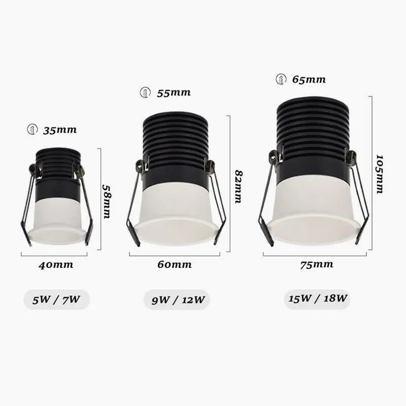 Dimmable Recessed Anti Glare COB LED Downlights 7W 9W 12W 15W LED Ceiling Lamps 110~240V Ceiling Spot Lights Indoor Lighting led downlight,recessed ceiling spotlight,ceiling lamps