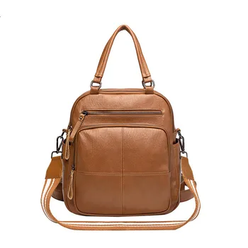 

2020 Women New Fashion Soft PU Solid Concise Retro Large Capacity Backpack Shoulder Bag Crossbody Bag office Daily