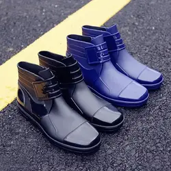 2018 г., модная водонепроницаемая обувь на плоской подошве из ПВХ мужские черные резиновые сапоги синие резиновые ботильоны SA-8 с пряжкой