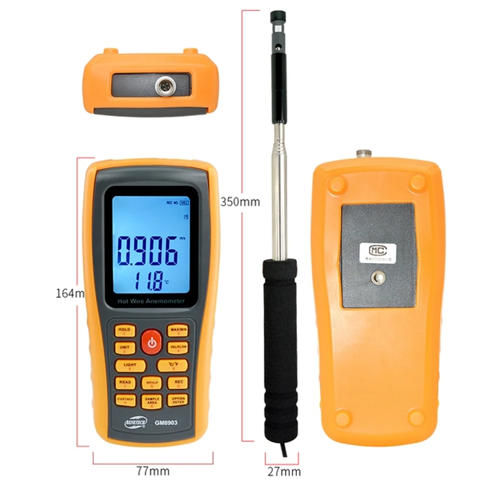 GM8903 Anemometer Wind Speed Meter Long Proble Hot Wire Anemometer