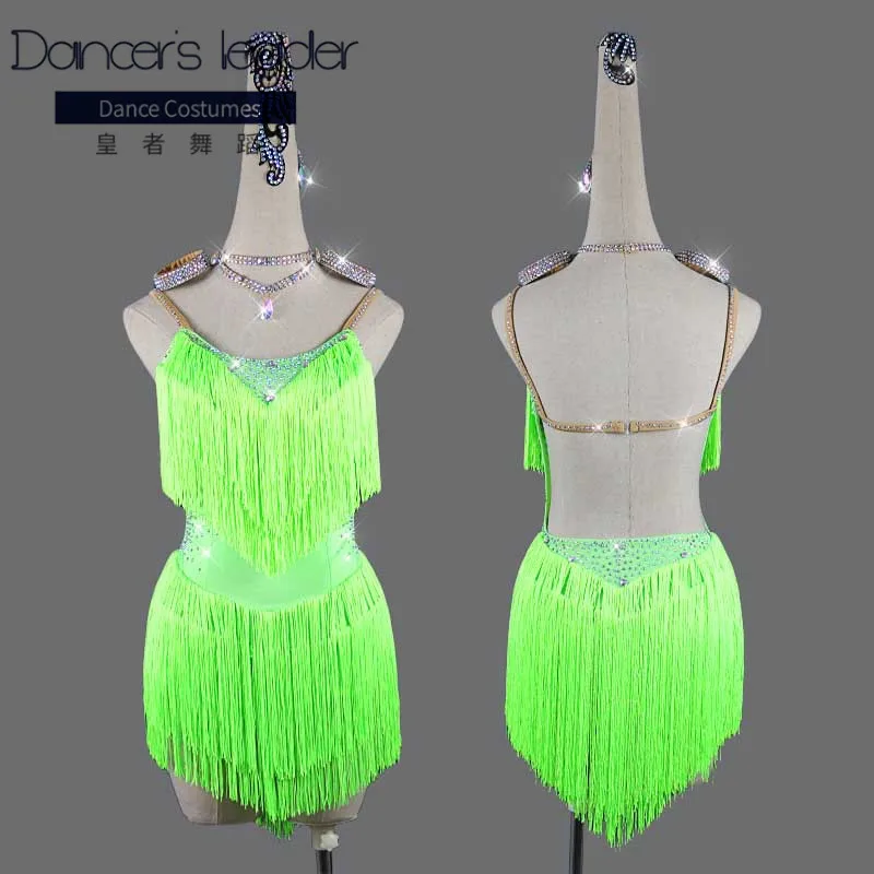 Latin Dance Dress Woman Diamond Tassel Professional Competition Suit Adult Children High-end Custom Stage Costume Tango Costume dance dress