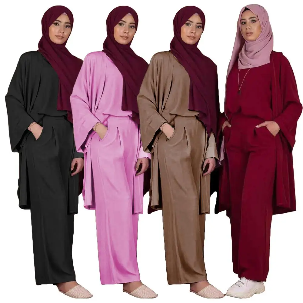 Платье-кимоно женское абайя 3 шт. в мусульманском стиле открытый кардиган + Топы