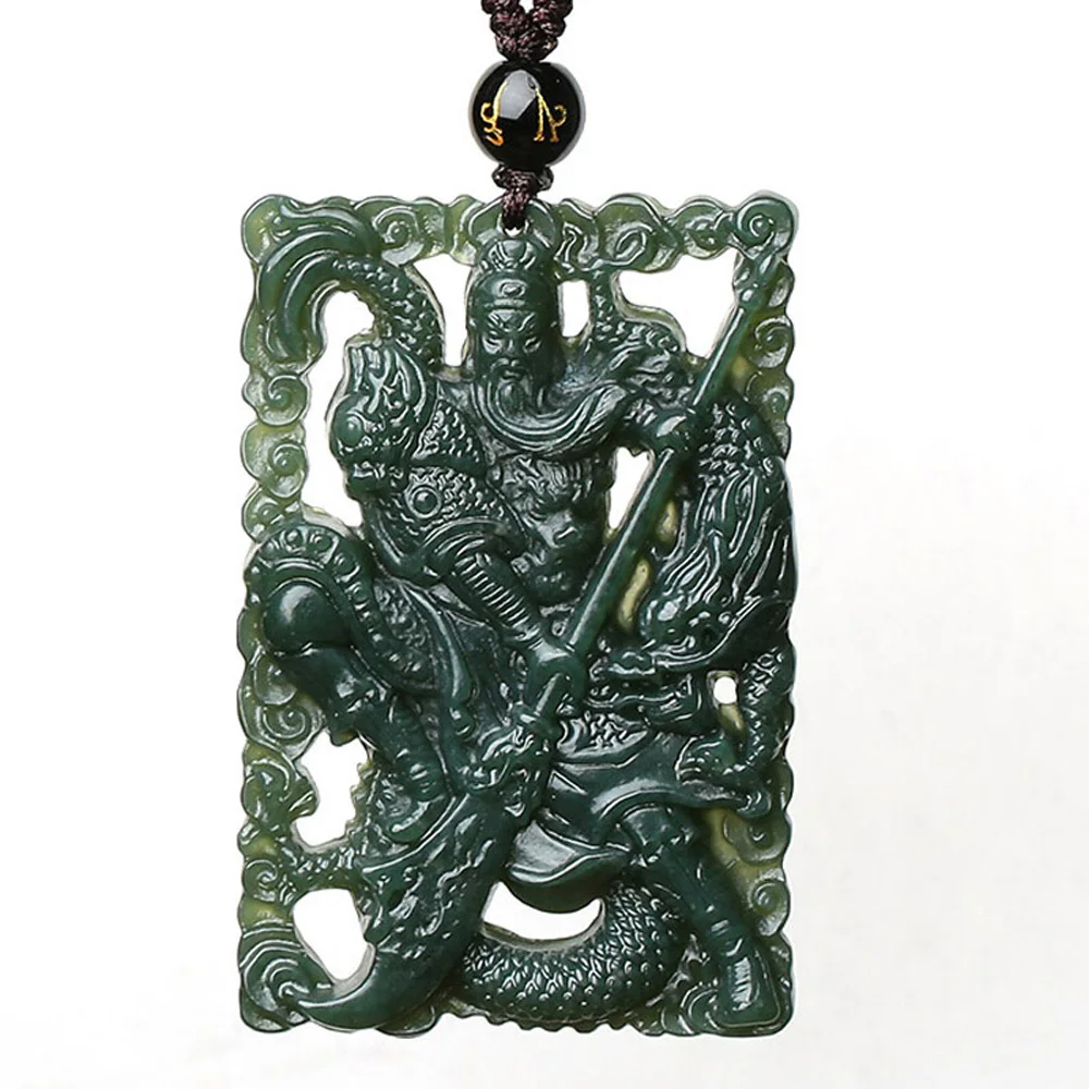 Дропшиппинг XinJiang HeTian Jade кулон счастливый амулет двусторонний полый резной GuanYu ожерелье с цепочкой для женщин и мужчин подарок