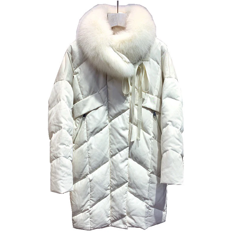 Осенне-зимняя женская парка пуховик куртка с лисой Мужская куртка с капюшоном 80% утиный пух женская зимняя верхняя одежда LF9091