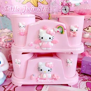 

KT Cat Cartoon Couple Toothbrush Cup Tumblers Hello Kitty Brush Cups Mouthwash Shaped Plastic In Bathroom Accessories Set Pink