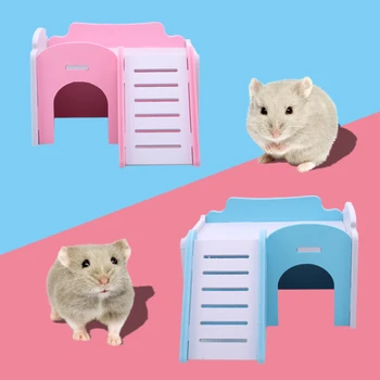 

Cute Hamster Staircase Sleeping House Hedgehog Squirrel Wooden Castle Toy Small Animal Viewing Deck Cabin Pet Bedroom Supplies