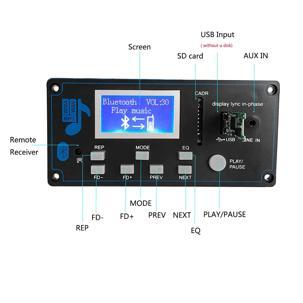LCD Автомобильный Bluetooth 5 0 MP3 плеер FLAC APE декодер плата модуль W. USB FM Aux Radio Дискретная