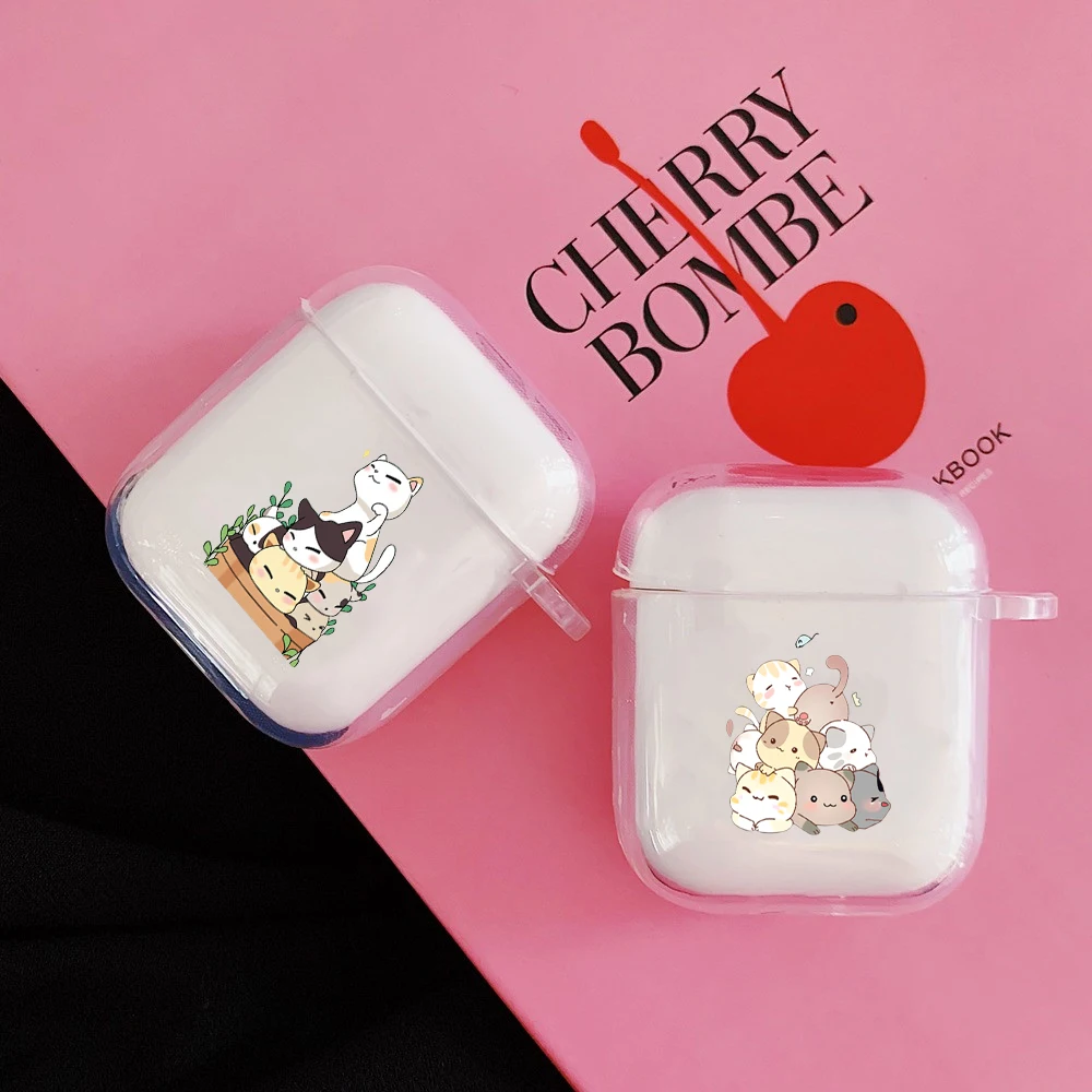 Прозрачный чехол Kawii для наушников Apple AirPods 2 1 с японским рисунком кота милый
