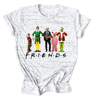

Friends Print Christmas T Shirt Women O-neck Short Sleeve Summer Tshirts Novelty Graphic Tees 2020 Clothes Aesthetic Tops