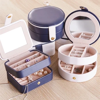 

New Hot Sell Portable Leather Jewelry Box Princess European Korean Simple Small Mini Earrings Earrings Hand Jewelry Storage Box