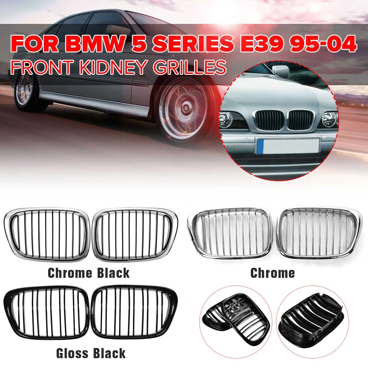 Pair Chrome Black Gloss Black Front Kidney Grille Grilles For Bmw 9 M5 5 Series 525i 528i 530i 1997 03 Car Accessories Part M5 Headphones Grill Volkswagenm5 Bmw Aliexpress