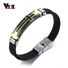 Vnox из нержавеющей стали крест браслет для мужчин черный силиконовый браслет мужской Прохладный повседневные ювелирные изделия