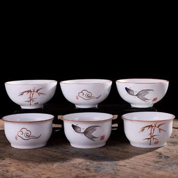 

6pcs/set Creative Ceramic Teacup White Matte Glaze Kungfu Tea Bowl Tea Set 60ml Kitchen Living Drinkware Tool