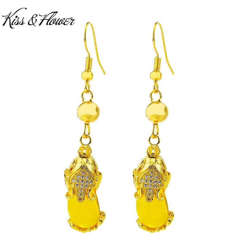 

KISS&FLOWER ER66 Fine Jewelry Wholesale Fashion Woman Girl Bride Birthday Wedding Gift Vintage PIXIU 24KT Gold Drop Earrings