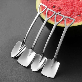 2/4PCS Coffee Spoon Cutlery Set Stainless Steel Retro Iron Shovel Ice Cream Spoon Scoop Creative Spoon tea-spoon Tableware 1